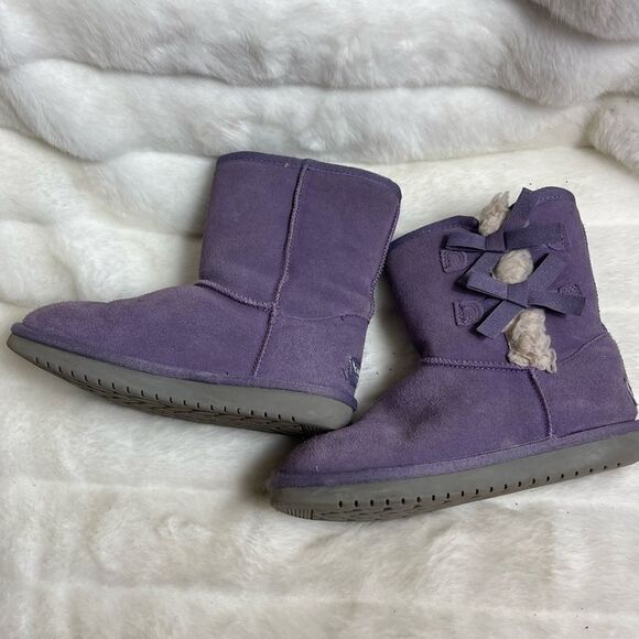 Kookaburra by Ugg Girls suede purple short boots with side bows size 2 - Picture 7 of 12